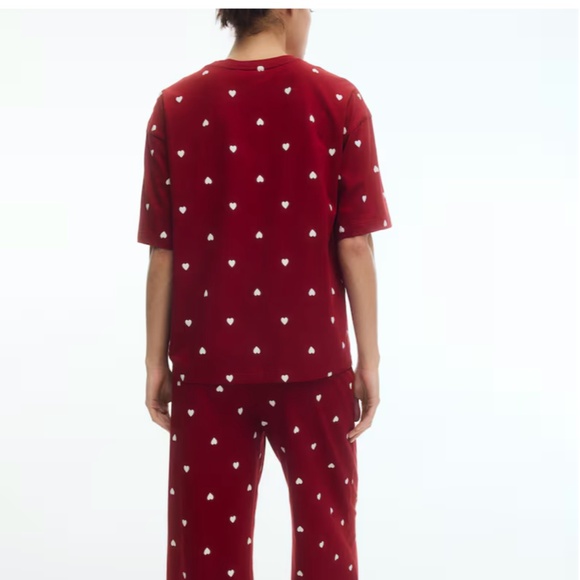 H&M Mama Before/After Cotton Pajamas, Maternity Women's Size Small, Red Hearts - Picture 3 of 8